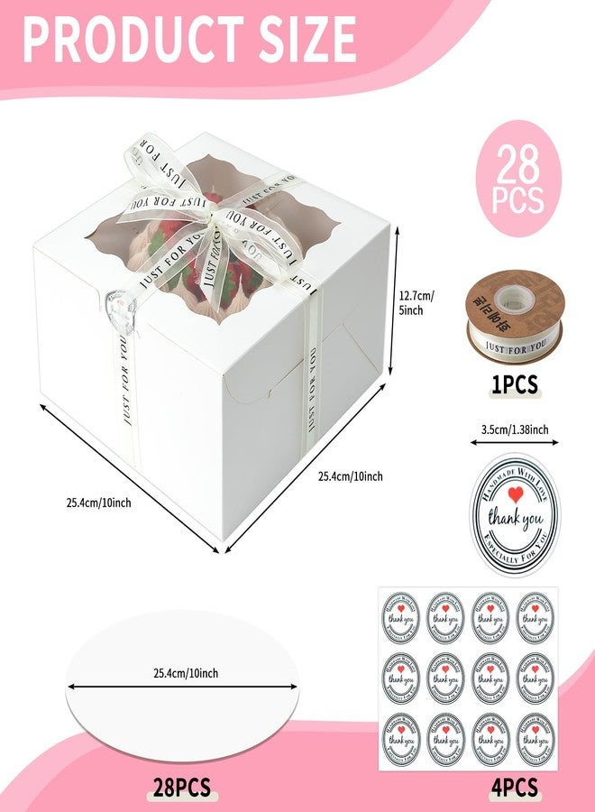 CHENZEM 28 Pack Cake Boxes with Window, 10x10x5 Inches Bakery Containers, 10 Inch Cake Carrier, Disposable Bakery Boxes for Cake Cupcake Cookie Pie Pastry (White, 10105 inch/28pcs) - Image 2